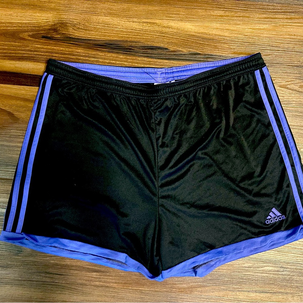 Adidas Black Shorts with Purple Trim